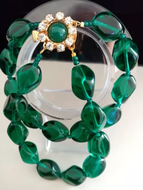 Schmuck Armband Perlen Armband 2 reihig smaragdgrün, Gablonzer Schliesse 20 cm