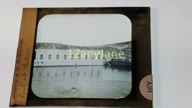 Glass Magic Lantern Slide AJH pool of hebron murderers of Ishbosheth were Hung