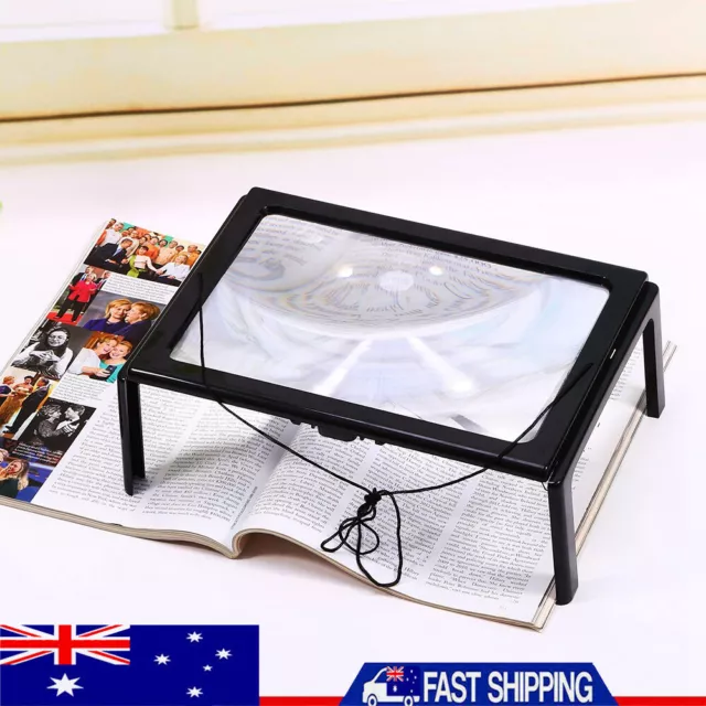 Hand Free Magnifier Reading 3x Magnifying Glass Large A4 Page W/ 4 Light LED