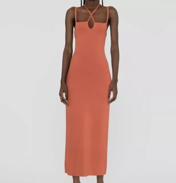 $401 Sir The Label Women Orange Nadja Knitted Sleeveless Midi Dress Size 2