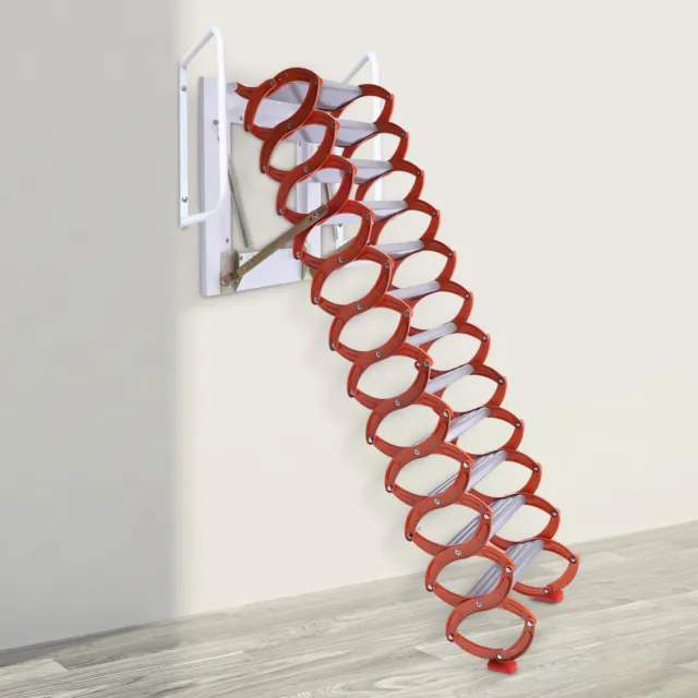 12 Steps 9.8 ft Wall-Mounted Stair Non-Slip Attic Ladder Folding Loft Ladder