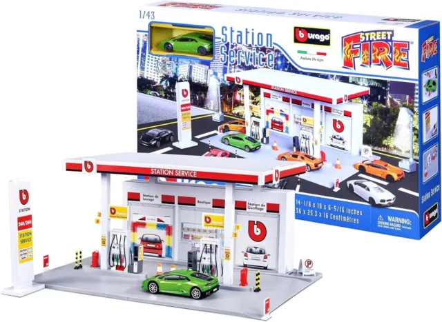 BBURAGO Tankstelle Street Fire 1:43,  inkl. Modellauto, Spiel-Set