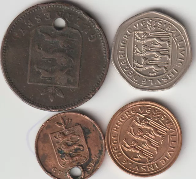 4 different world coins from GUERNSEY