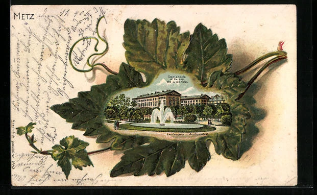 Lithographie Metz, Esplanade et Palais de Justice, Weinblatt 1906