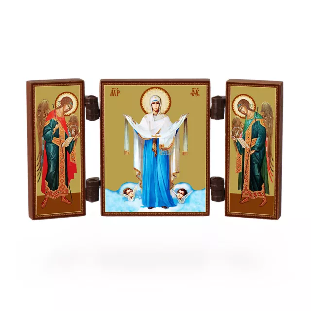 Ikone - Maria Schutz - christliche reise Altar Holz Triptychon - Pokrova