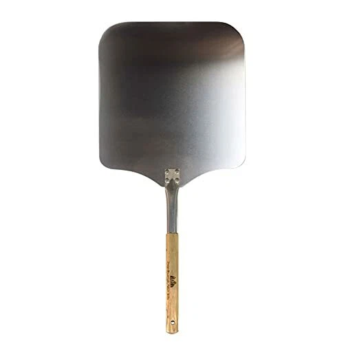 Grills 14 Inch Square Steel Pizza Peel With Engraved Wooden Handle For Pellet