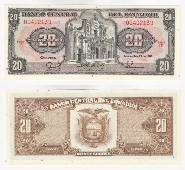 Ecuador 20 Sucres Banknote (1988) P.121A - UNC