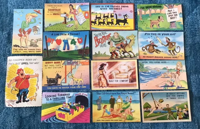 LOT of  14 COMIC~POSTCARDS~FUNNY~HUMOR JOKES & GREETINGS~UNUSED