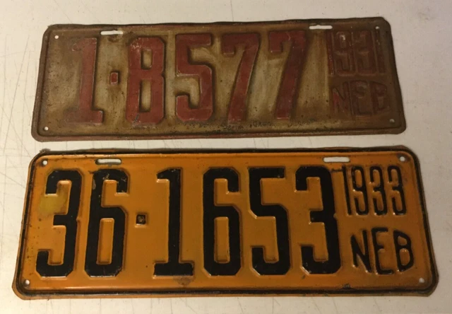 (2) Vintage Nebraska  License Plate Lot 1931 & 1933
