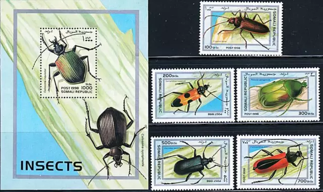 Somali 1998 Beetles + S/S Mnh Insects