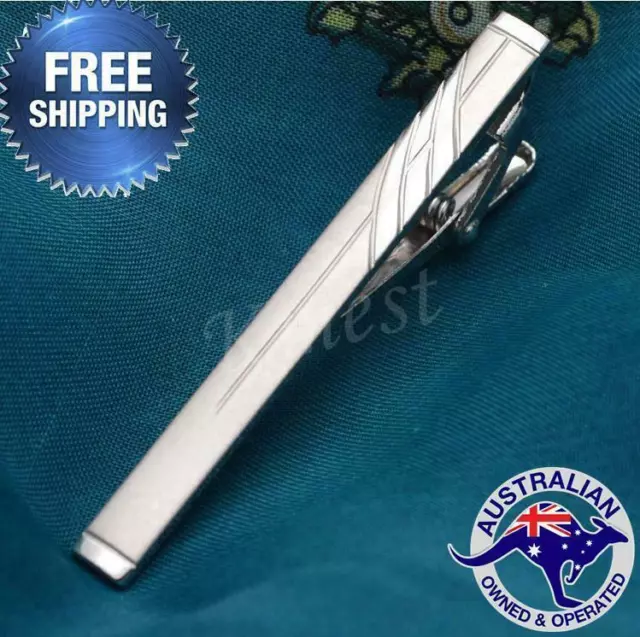 Style Tie Clip Pin Men Silver Stainless Steel Fashion Clasp Bar Office Wedding