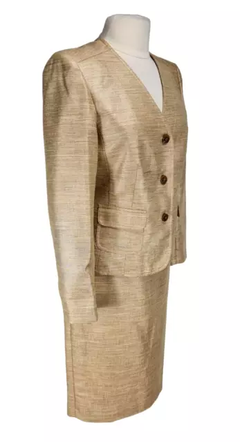 KASPER Womens Two Pieces Skirt Suit Size 10 Gold Tree Button Jacket Mini Skirt 2