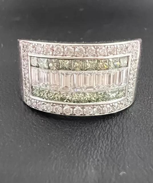 CERT. 18K White Gold Natural 1.40CT VS Fancy Light Green White Diamond Band Ring