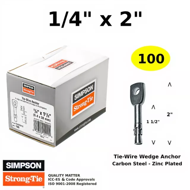 (QTY 100) Tie Wire Anchor 1/4" x 2" Closed Eye Expansion Bolts Masonry Eye Hook