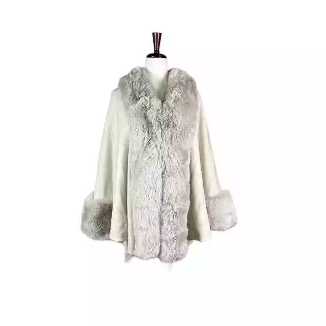 Women's Cape Shawl Poncho Coat Ivory Faux Fur Trim Soft & Cozy Knit One Size NWT