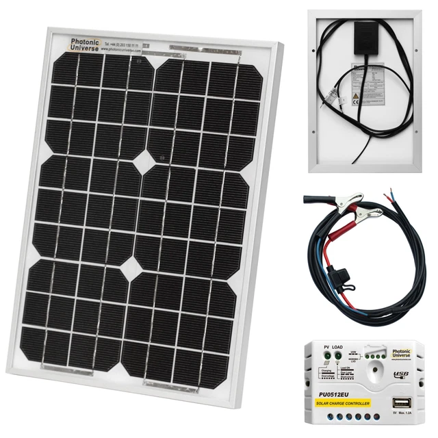 10 WATT 12 volt solar panel charging kit for camper, boat, car, leisure