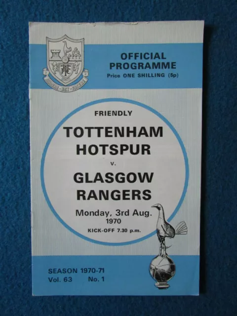 Tottenham Hotspur v Glasgow Rangers Friendly Programme 3/8/70