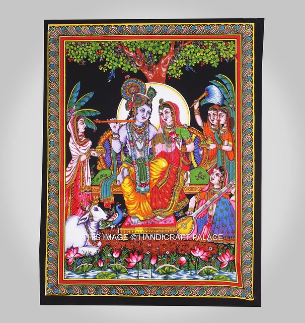 HANDMADE HINDU LORD Krishna Radha Ethnic Indian Wall Art Decor Hanging