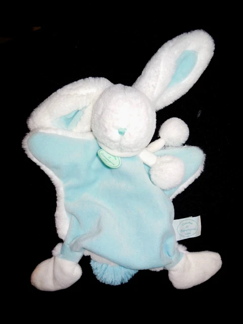 DOUDOU ET COMPAGNIE marionnette lapin blanc vert d'eau Pompon Amande - état NEUF