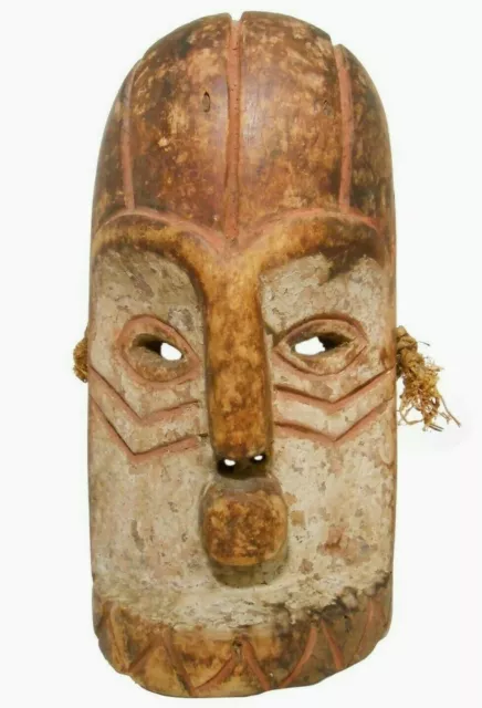 Scarce Bembe Tribal African Vint Hnd Crvd, Hnd Pntd Clay Red/Chalk White Wd Mask