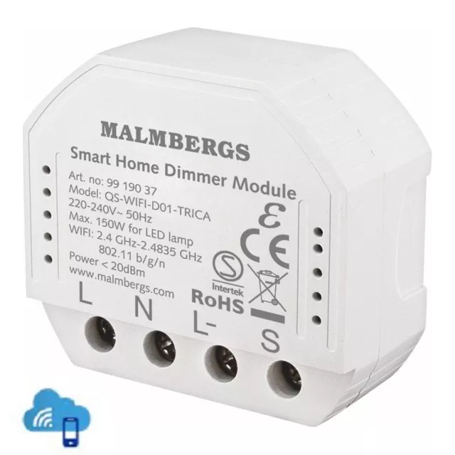 Interruttore a parete Malmbergs Smart Home WiFi modulo interruttore a 1 via + dimmer Alexa Google