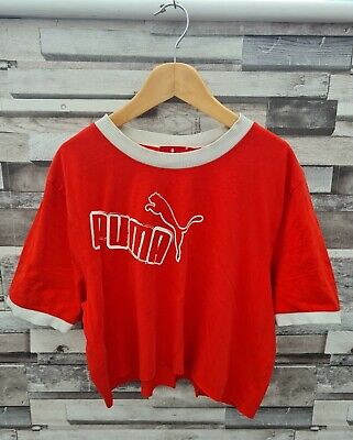 Red Puma Used Athletic Sports Reworked Customised Festival Crop Dance Top 8-10