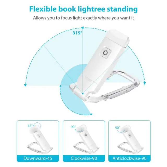 LF# 2Pcs Book Night Reading Light - USB Rechargeable Clip-on Mini LED Lamp (Whit