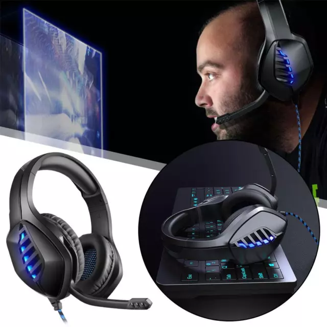 Gaming Headset with Microphone For PC Laptop PS4 One New Bass UK Headphones D6K8