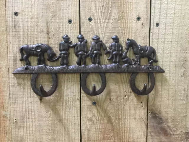 Cast Iron Cowboys With Their Horses Coat Hook (180-0046)