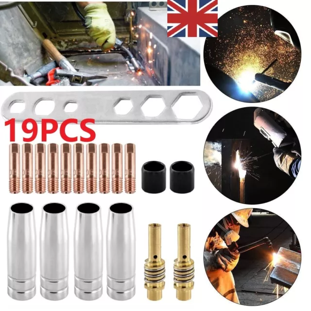 19X M6 0.8mm Torch Welder Contact Tips Holder Gas Nozzle For Welding MIG MB-15AK