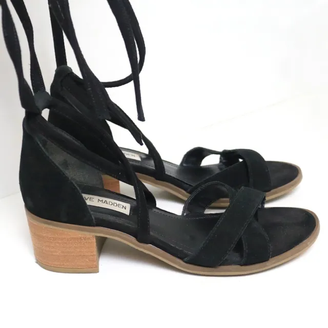 Steve Madden Women’s Size 7.5 Kanzley Black Suede Strappy Heel Sandals Imperfect