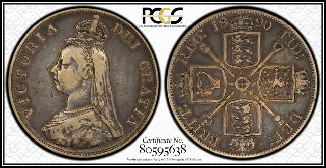 1890 Great Britain UK Double Florin PCGS VF 25 Classic Silver Coin Label Error