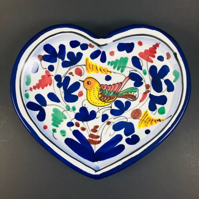Italian Blue Heart Shaped Bird Dish Plate Ceramiche D'arte Sambuco Mario Deruta