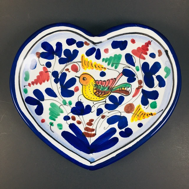 Italian Blue Heart Shaped Bird Dish Plate Ceramiche D'arte Sambuco Mario Deruta