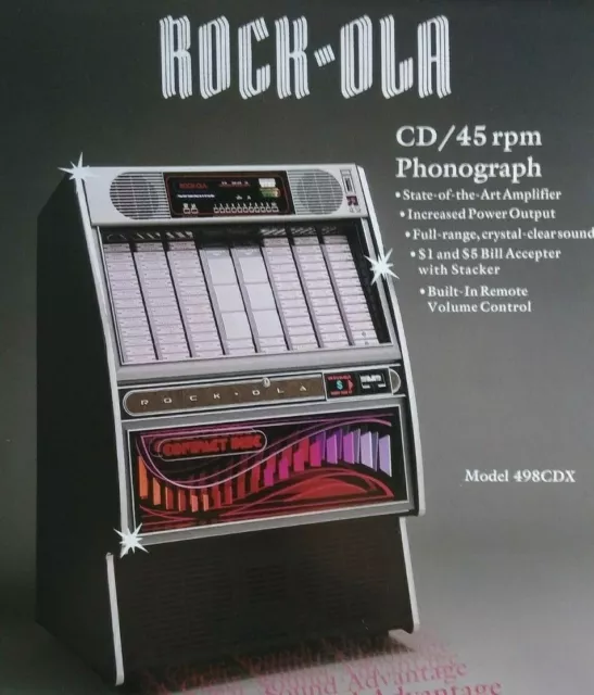 Rock-Ola 498 CDX Jukebox Flyer Original Phonograph Music Artwork Promo 1988