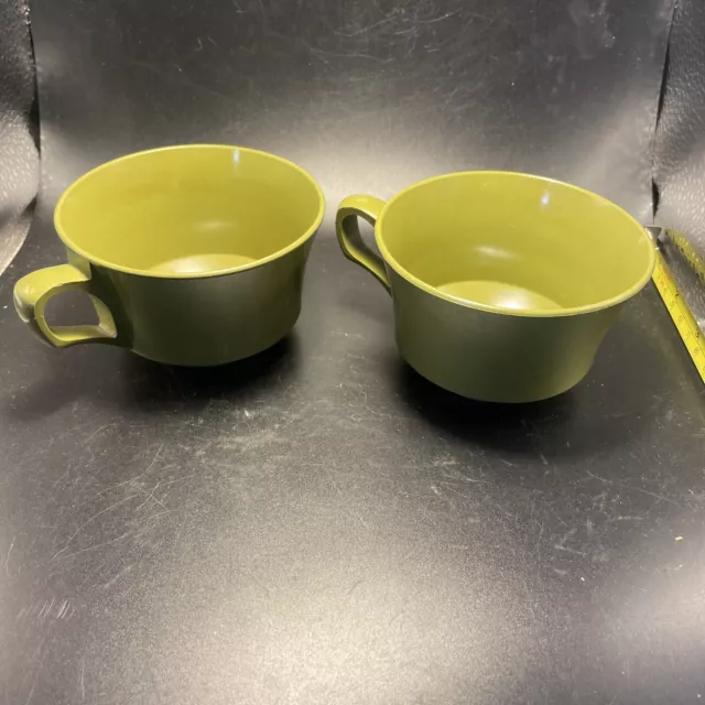 Vintage Coffee Tea Cups Green  Allied Chemical USA Set Of 2