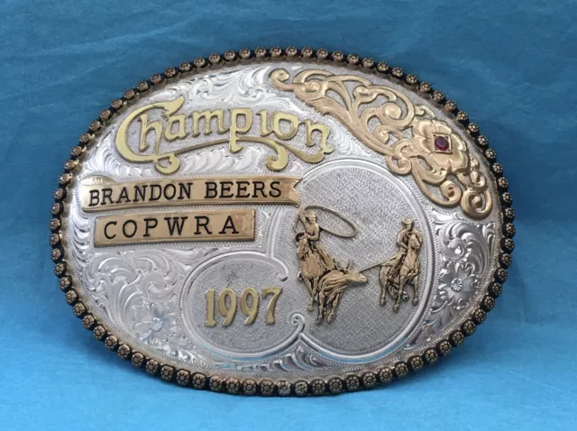 Vintage 1997 Brandon Beers COPWRA Champion Gist Sterling Gem Trophy Belt Buckle