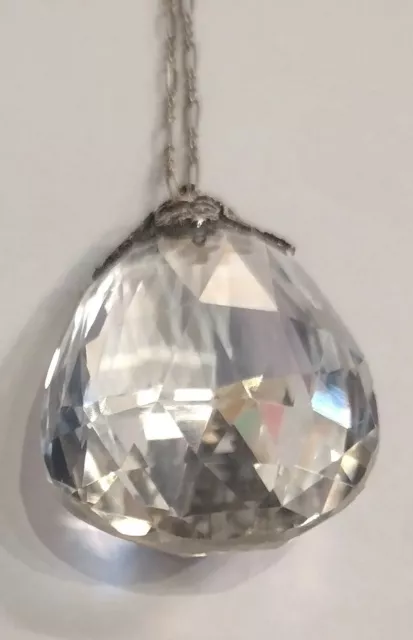Art Nouveau Sterling Silver Large Crystal  Pendant Teardrop Faceted Necklace 17"