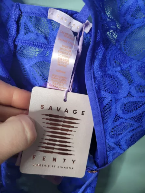 Savage X Fenty Rihanna Blue Lace Sexy Lingerie Bodysuit Size M NWT 2