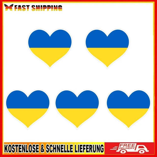 Heart Shape Ukrainian Flag Car Stickers Ukraine Auto Window Decal (5pcs)