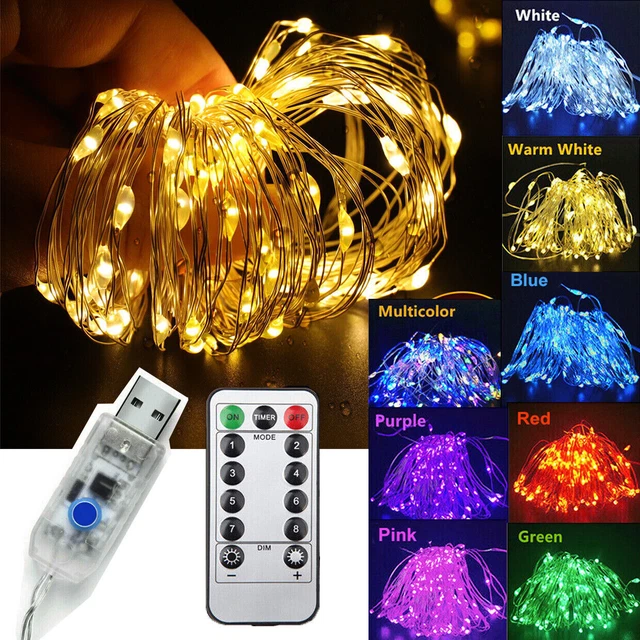 USB Plug In 50/100/200 LED DIY Micro Copper Wire String Lights Party Fairy Light