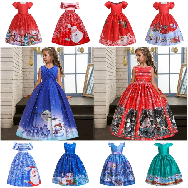 New Silk Santa Claus Girls Christmas Party Dress Teen Princess Xmas Kids Clothes