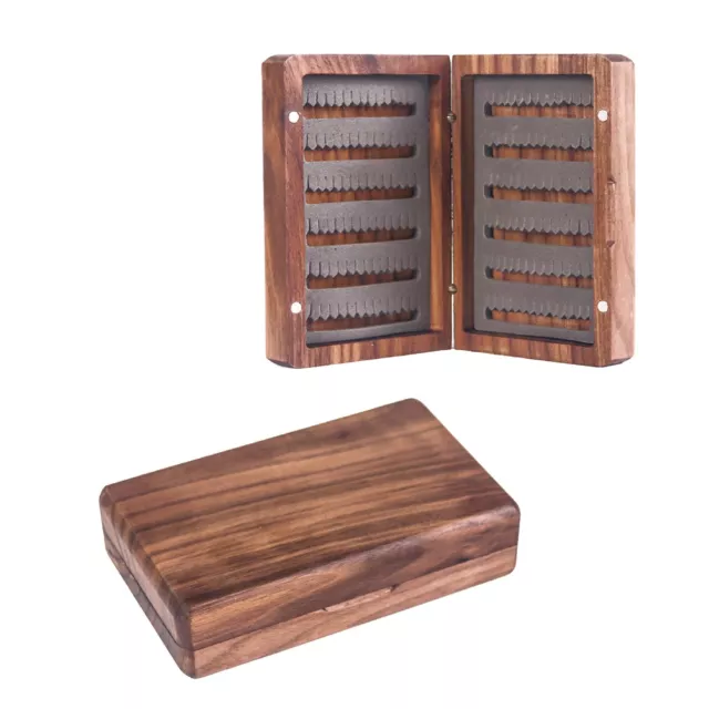 NATURAL WOODEN FLY Fishing Box Case Double Side Foam Insert $12.50