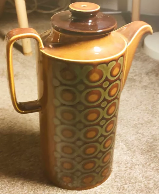 Vintage 1975 Hornsea Pottery Bronte Pattern Brown Tall Coffee Pot With Lid