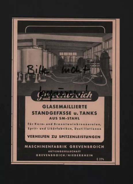 GREVENBROICH, Werbung 1954, Maschinen-Fabrik Grevenbroich AG Glas-Emaillierte Ta