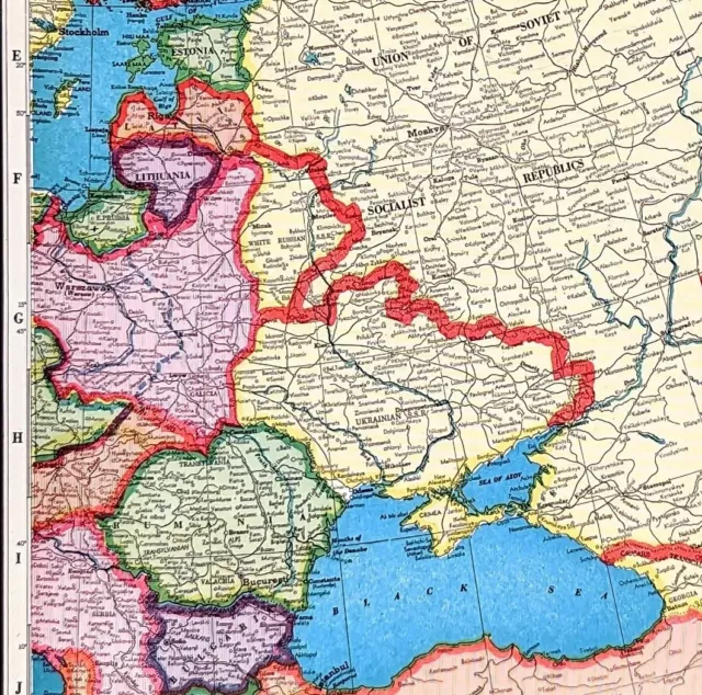 1941 Map Ussr Russia Soviet Union Ukraine Eastern Europe Moscow Original