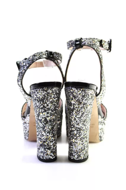 Giuseppe Zanotti Womens Glitter Platform Ankle Strap Sandals Silver Size 39 9 3