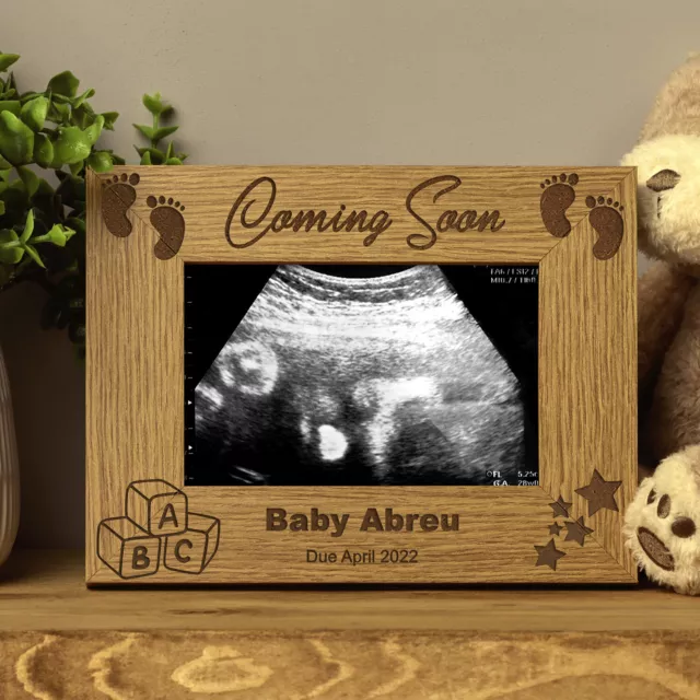 Personalised Pregnancy Announcement Wooden Baby Scan Photo Frame Gift FW144