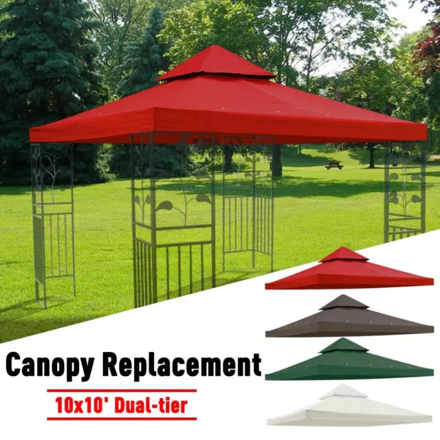 10'x10' Gazebo Canopy Top Replacement 2 Tier Patio UV30 Pavilion Cover Sunshade