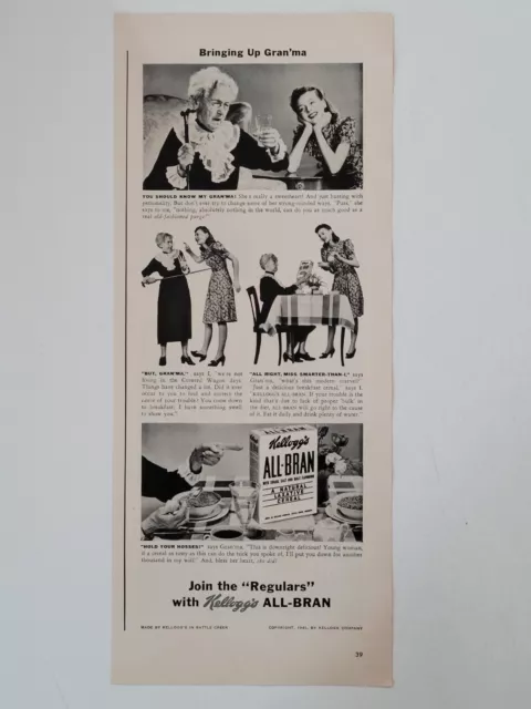 1941 vintage print ad KELLOGG'S ALL-BRAN nothing like a real old-fashioned purge